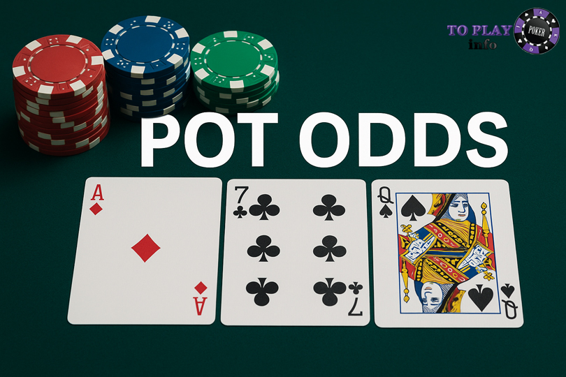 Pot odds poker example with cards and chips on the table