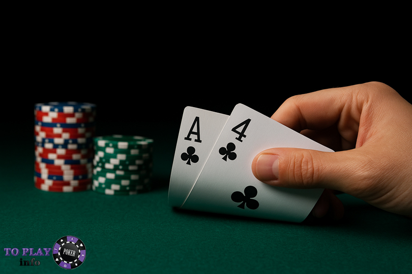 Small suited aces poker hand – A4 of clubs on green felt table