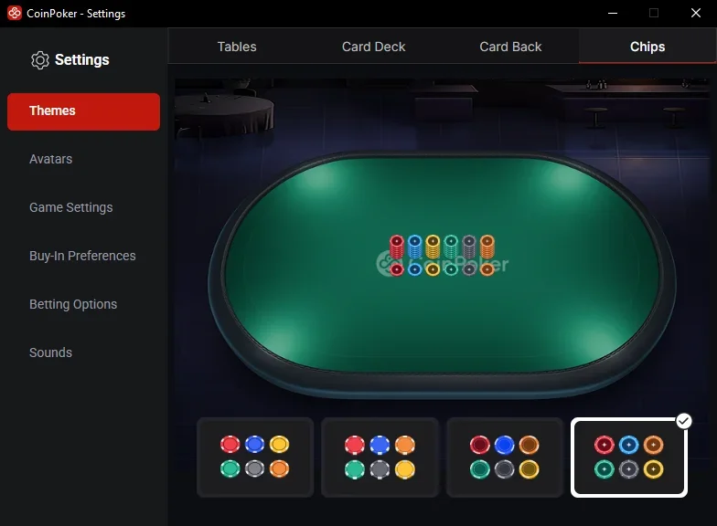 After the major software update players can customize the style of chips on the poker table
