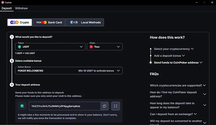 Upon depositing crypto or fiat, players can choose if they want to use the welcome bonus this time or not
