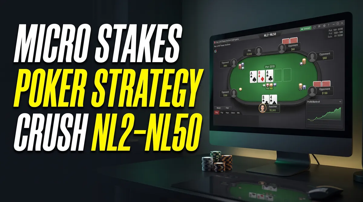 Professional poker player analyzing micro stakes poker strategy decisions at a laptop