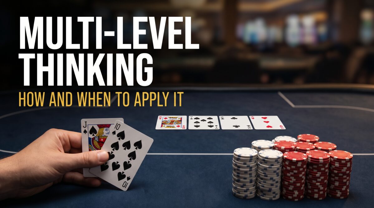 Alt Text: Professional poker player analyzing multi-level thinking in poker at a cash game table holding Jack-Ten of spades.