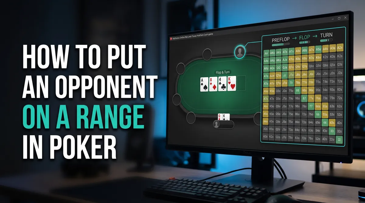 A professional poker player analyzing a hand range at a digital table.
