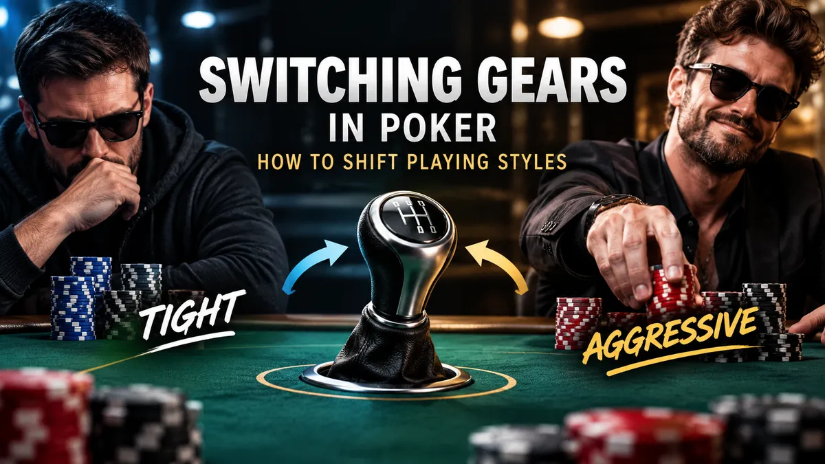 Conceptual poker table illustration demonstrating switching gears between tight and loose play