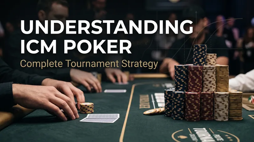 Understanding icm poker strategy guide showing high stakes tournament chip stacks and cards