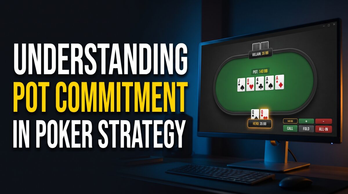 A poker player calculating pot odds and stack sizes at a table
